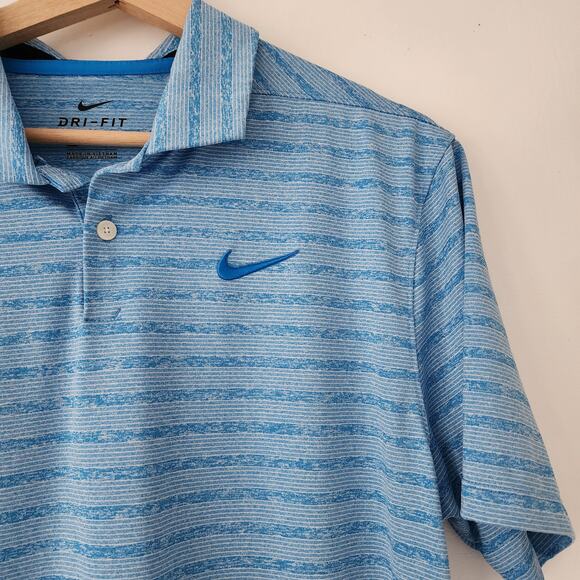 Nike Dri Fit Short Sleeve Golf Polo shirt blue stripes mens size M - Picture 2 of 6